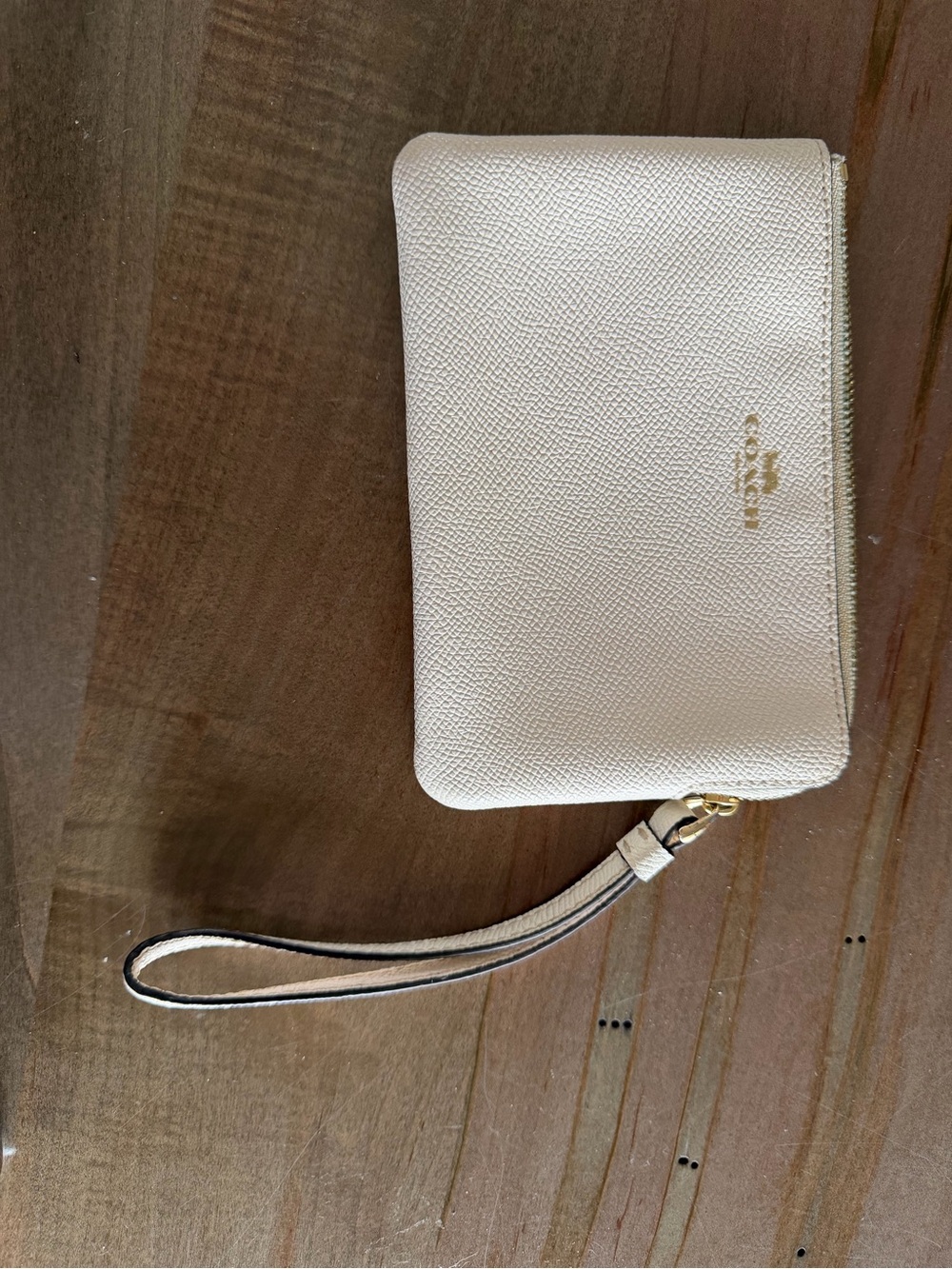 Coach Pebble Leather Wristlet - Cream with Gold Hardware
